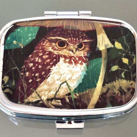 Baby Owl Toadstool Umbrella Purse Vitamin Decorative Pill Box Secure Container - Picture 2 of 5